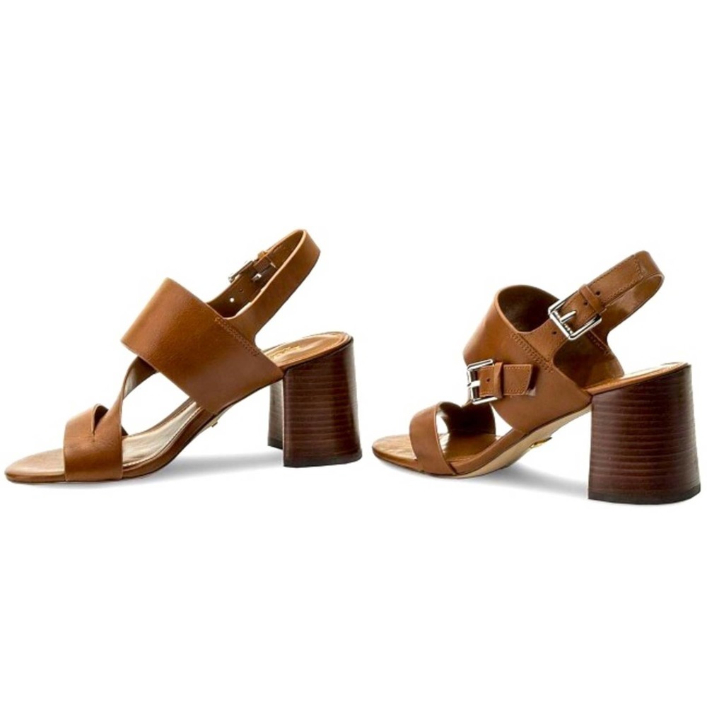 Lauren Ralph Lauren Florin Block Heeled Brown Leather Dress Sandal 9